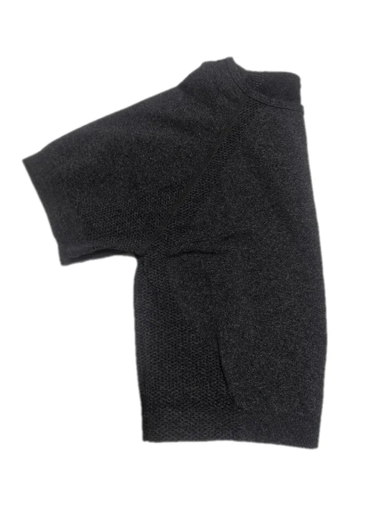 Women's Knitted Seamless Running Sports Short Sleeve Top Fitness Yoga Wear