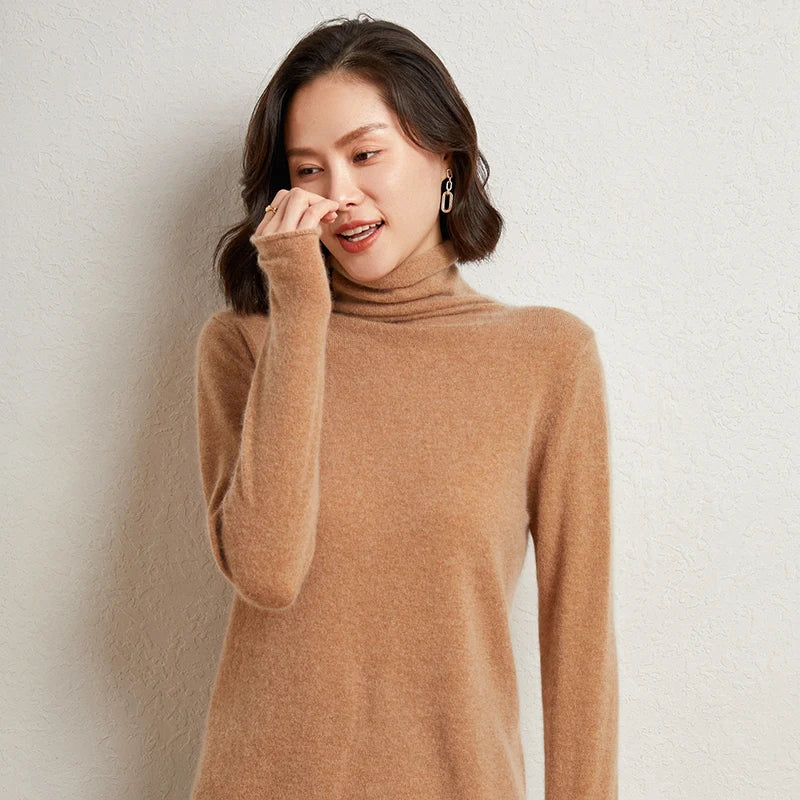 100%Merino Pure Wool Sweater Women's AutumnWinter Long Sleeve High Neck Pullover Warm High Quality Solid Color Basic Knit 2028