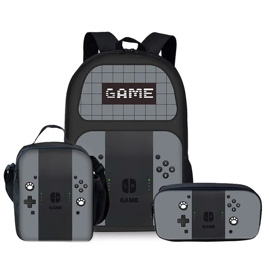 Trendy Popular Funny games console 3D Print 3pcs/Set pupil School Bags Laptop Daypack Backpack Lunch bag Pencil Case