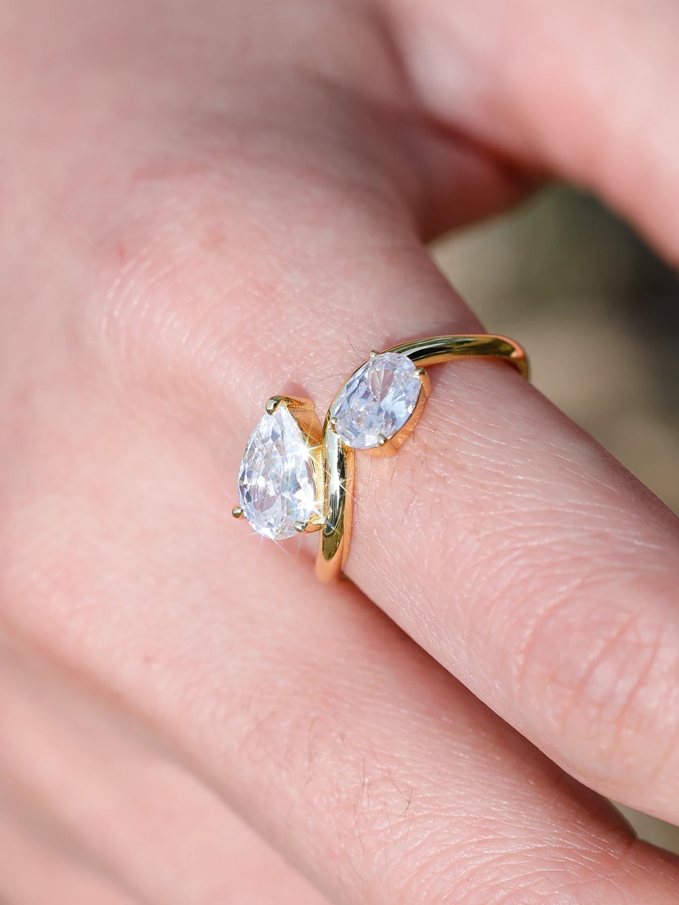 S925 Silver Double Stone Irregular Shape Moissanite Ring Fine Jewelry Fashionable and Exquisite Suitable for Gift Giving