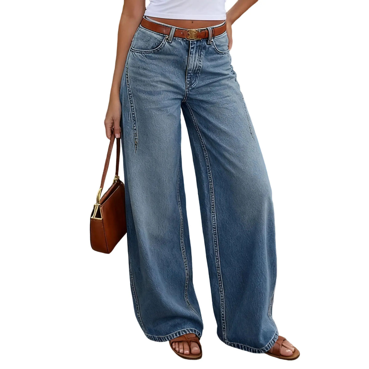 Women s Loose Fit Low Rise Wide Leg Denim Jeans with Pockets for Casual Office Wear and Everyday Comfort