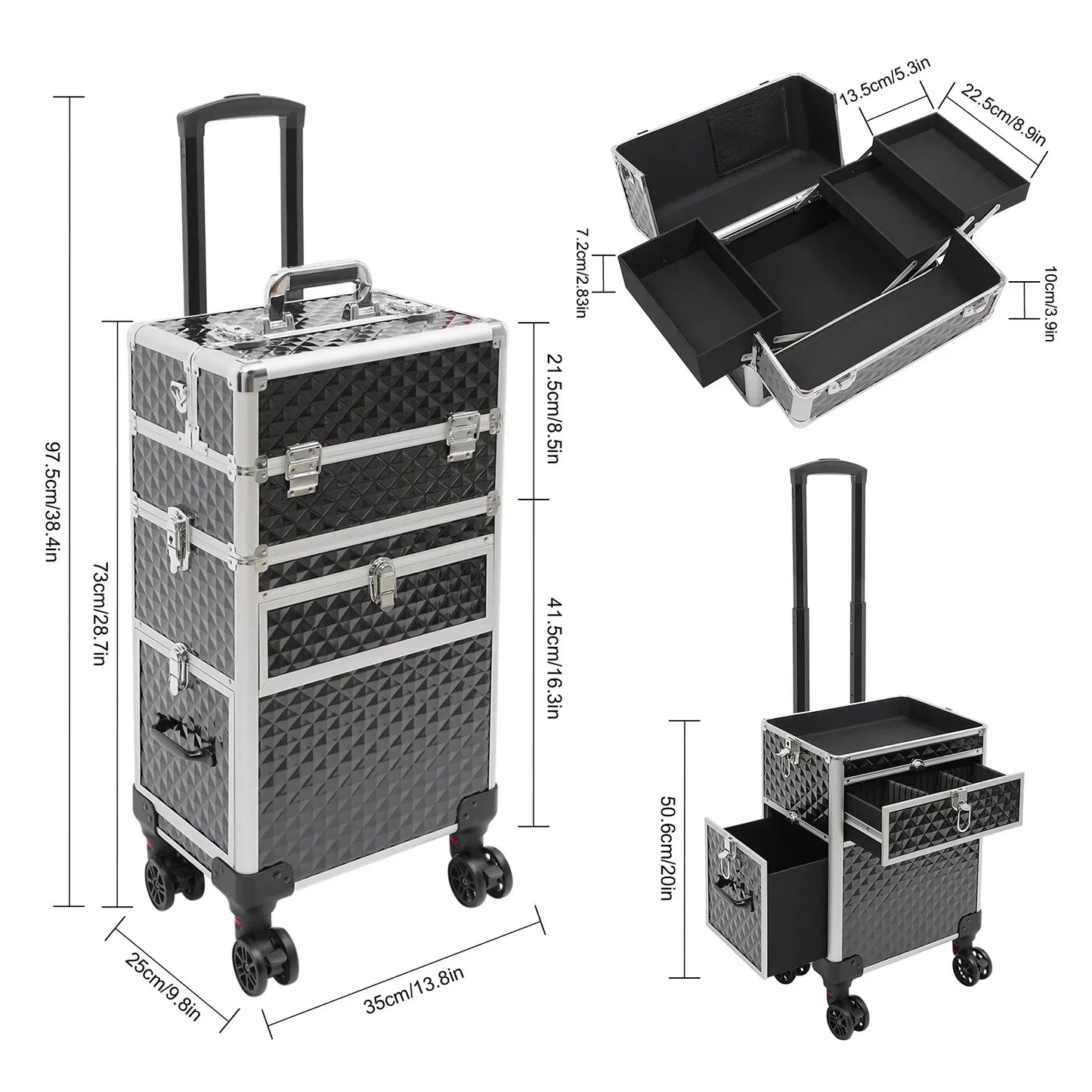 Rolling Makeup Train Case – Multi-functional Storage Solution for Makeup Artists and Hairstylists