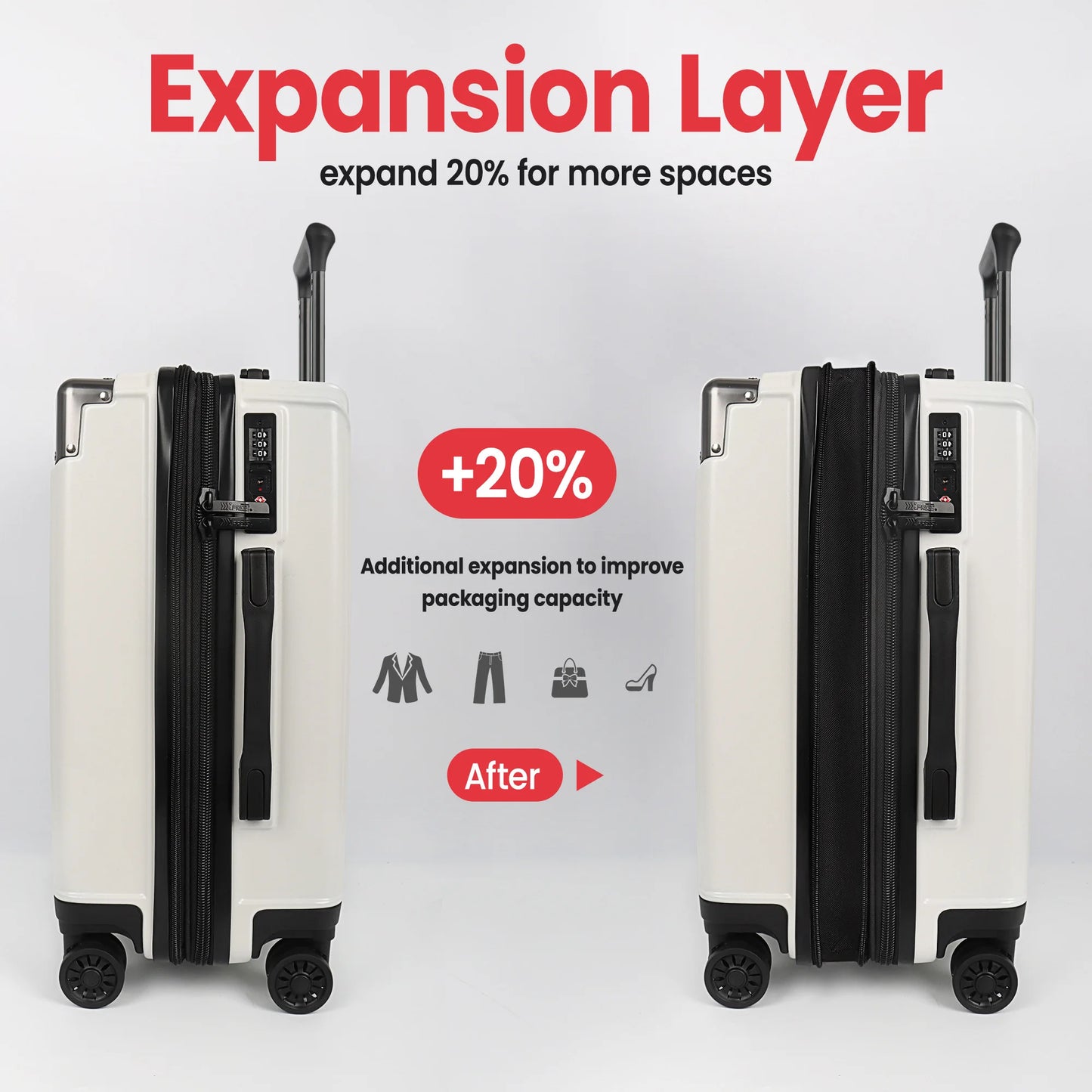 Hardshell Luggage Set 3 Piece  ABS Suicase Set Lightweight Expandable Suitcase with Spinner Wheels & TSA Lock