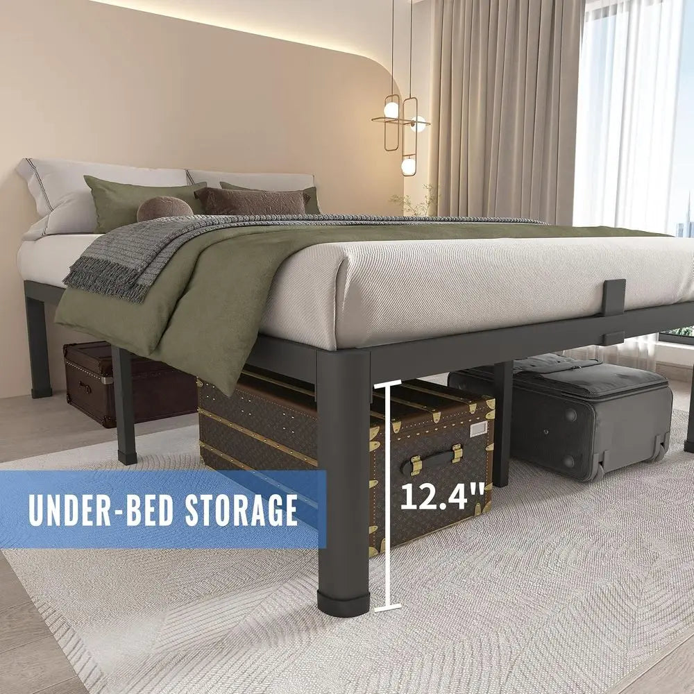 14 Queen Metal Bed Frame, Heavy Duty 3000 lbs Support, Round Corner Legs, No Box Spring, Easy Assembly