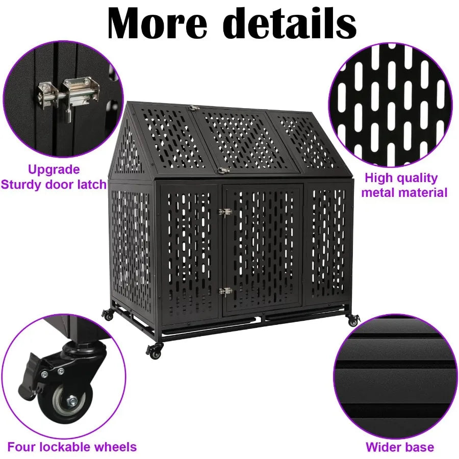 44'' Indestructible Heavy Duty Dog Crate Escape-Proof Kennel with Pointed Roof for High Anxiety Large Medium Dogs Steel Chewpro