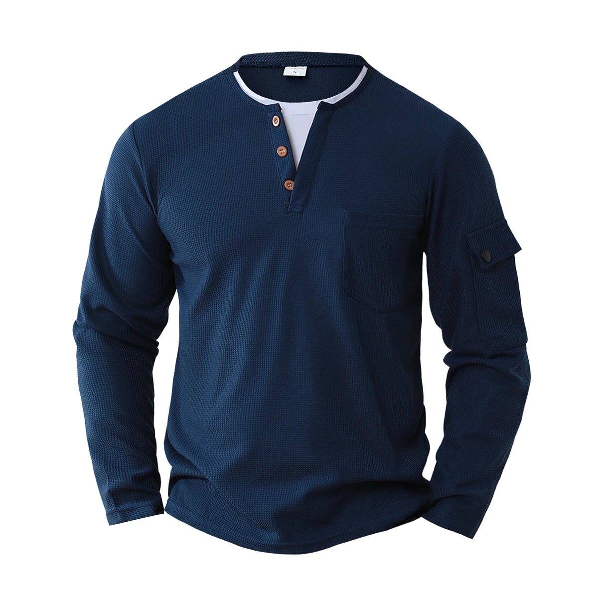 Men fake two-piece shirt comfortable solid color long sleeved breathable top V-neck casual shirt Hawaiian shirt lightweight shir