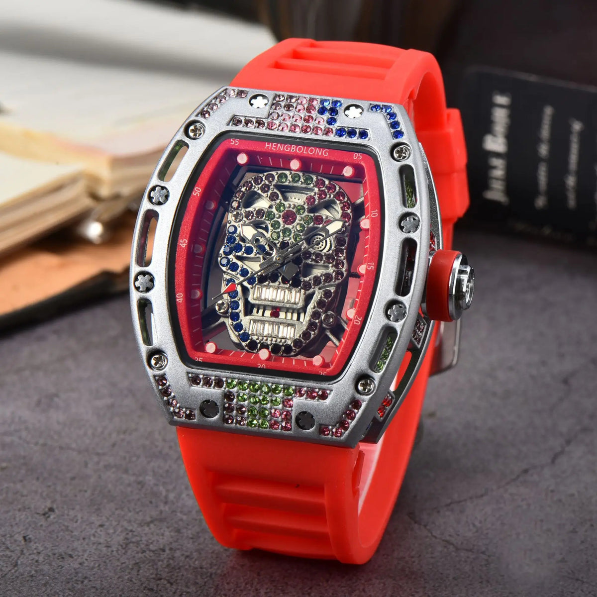 New colored diamond skull quartz watch spot wholesale fashion business diamond-encrusted silicone watch men