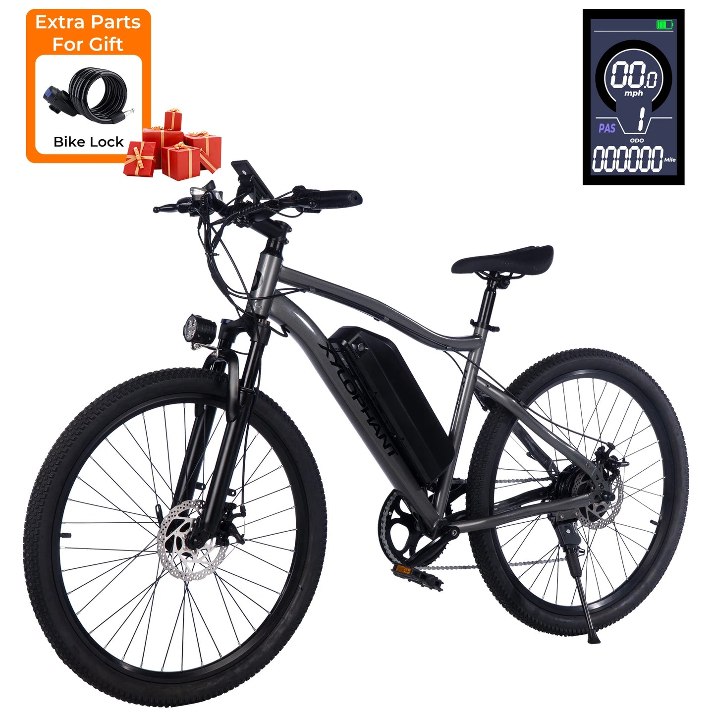 Adult electric bicycle, 26 inch electric mountain bike with detachable battery, 720W peak 36V motor, 7-speed 20MPH Ebike