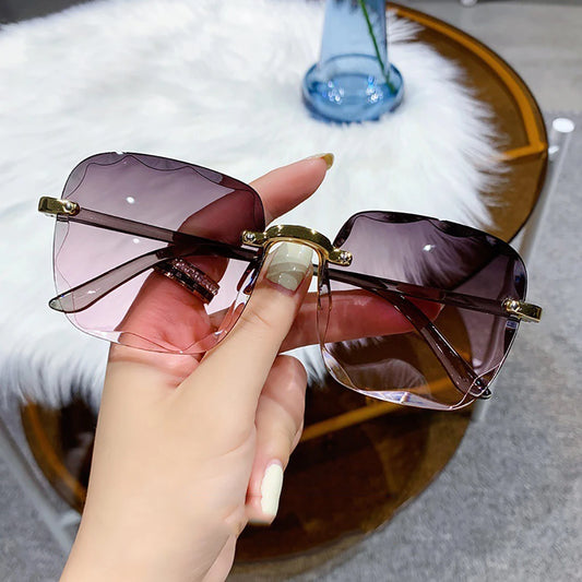 Women's Rimless Sunglasses Fashion Gradient Lenses Square Sun Glasses Lady Vintage Classic Designer Shades UV400 Goggles
