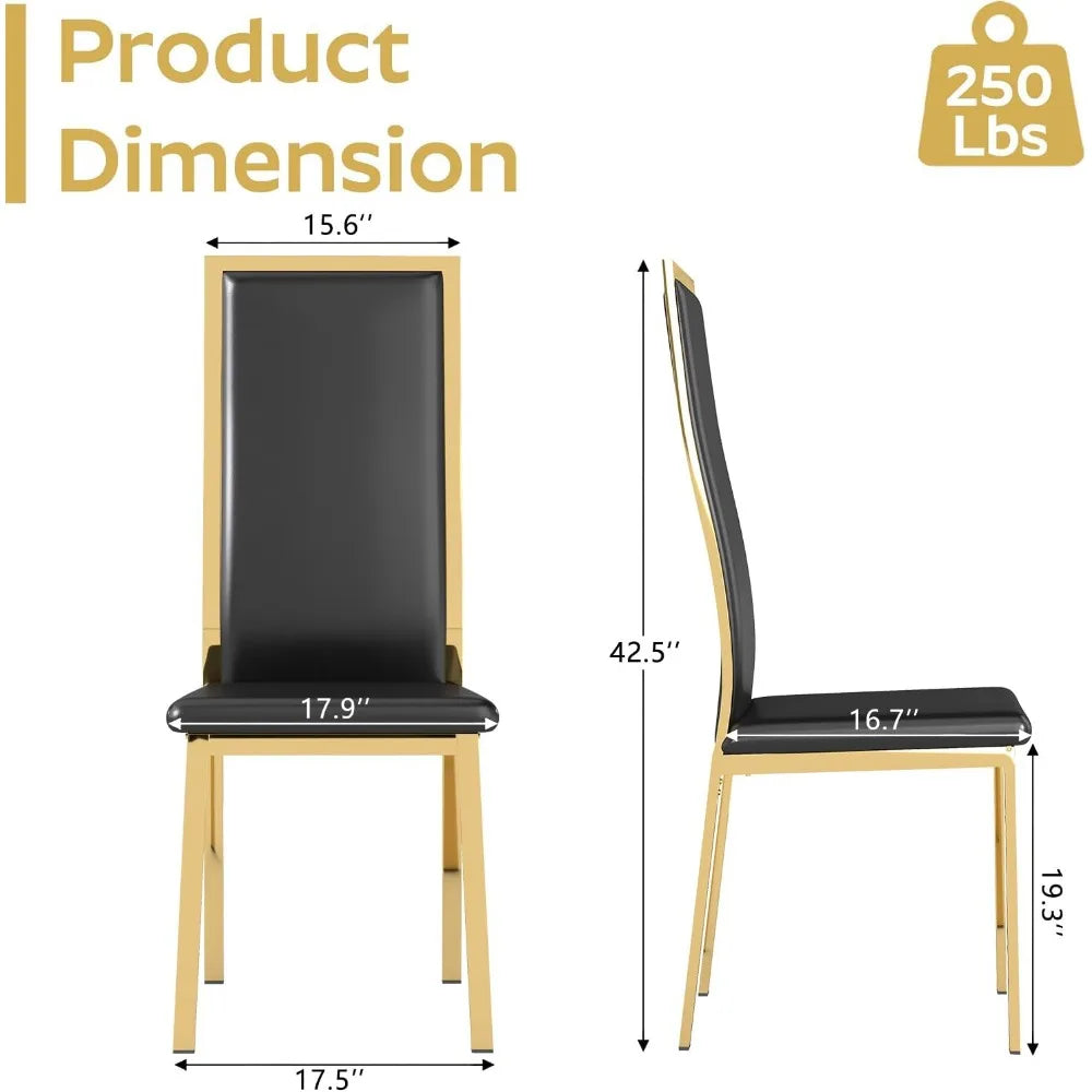 Contemporary 4-Piece Dining Chair Set - Black Synthetic Leather with Chrome Gold Legs, High Curved Back and Cloud-Like Cushionin