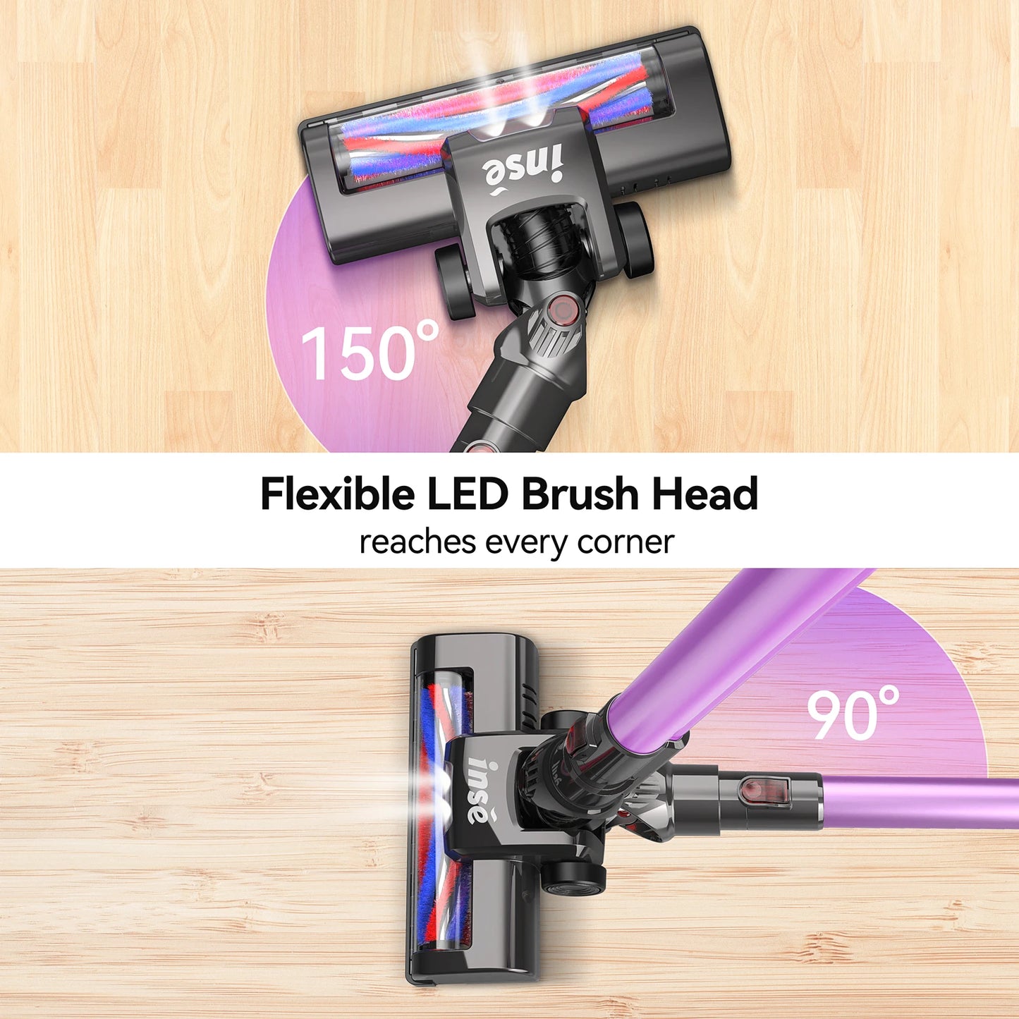 INSE N660 Cordless Vacuum Cleaner,6 in 1 Powerful Stick Handheld Vacuum with 2200mAh Rechargeable Battery,Purple
