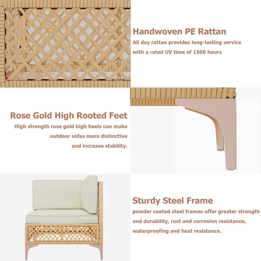 LYNSLIM Outdoor Patio Furniture Set Wicker Outdoor Sectional Set for Backyard Relaxation Boho Style Conversation Sofa with Larg