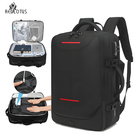 REDLOTUS Men's Large Capacity Travel Backpack Vacuum Compressed Expandable Business Computer Bag Airback USB TYPE-C backpack