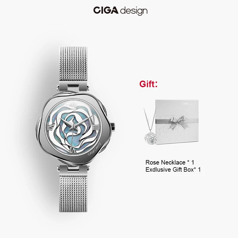 CIGA Design Watch for Women Denmark Rose Automatic Mechanical Wrist Watches or Japan Quartz Ladies Wrist Watch Fashion Timepiece
