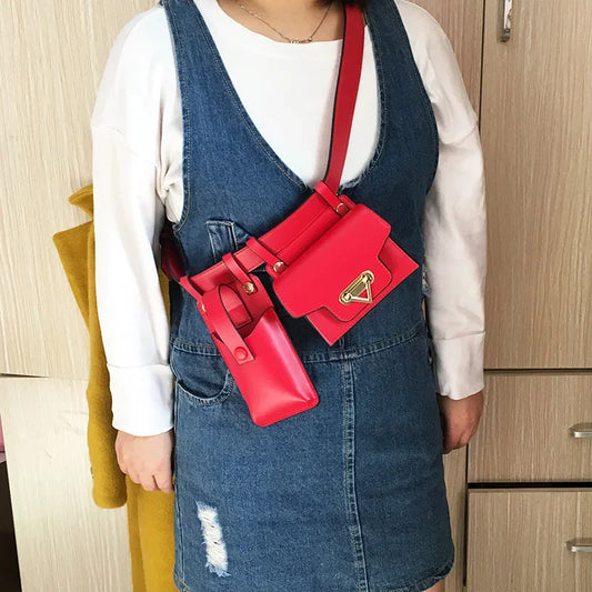2 in 1 Women Belt Bag 2025 Designer Waist Bag PU Leather Fanny Pack Phone Purse street Trend Female Shoulder Crossbody Chest Bag