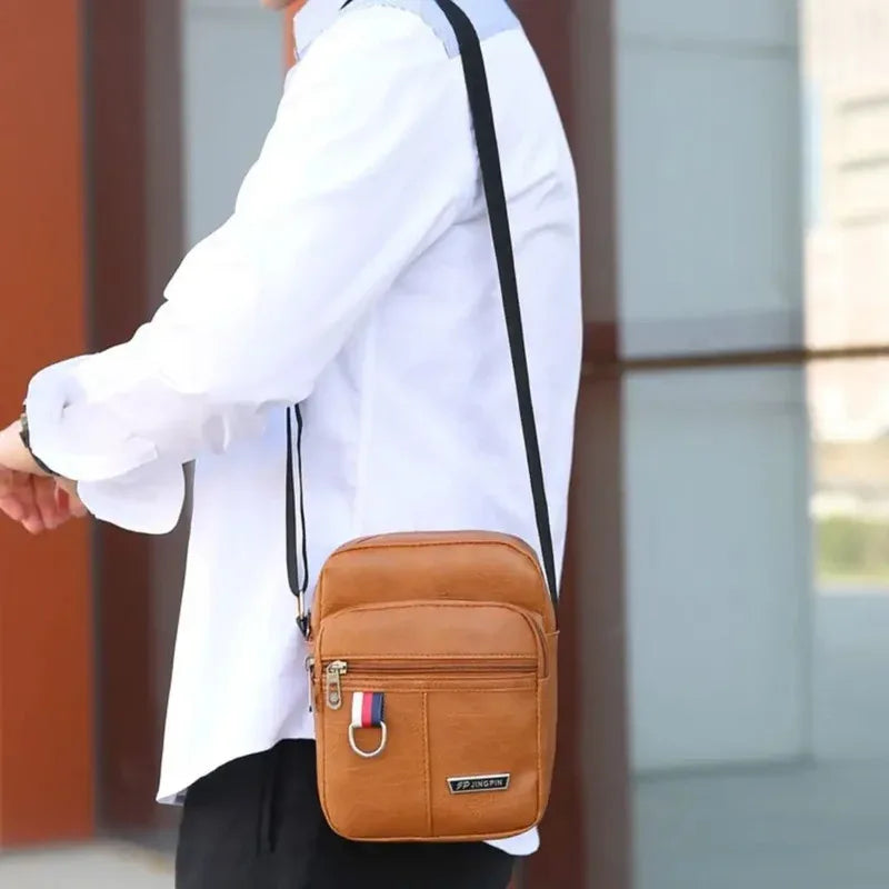 Men's High Quality PU Leather Shoulder Bag Large Capacity Chest Bag Fashion Casual Solid Color Crossbody Bag