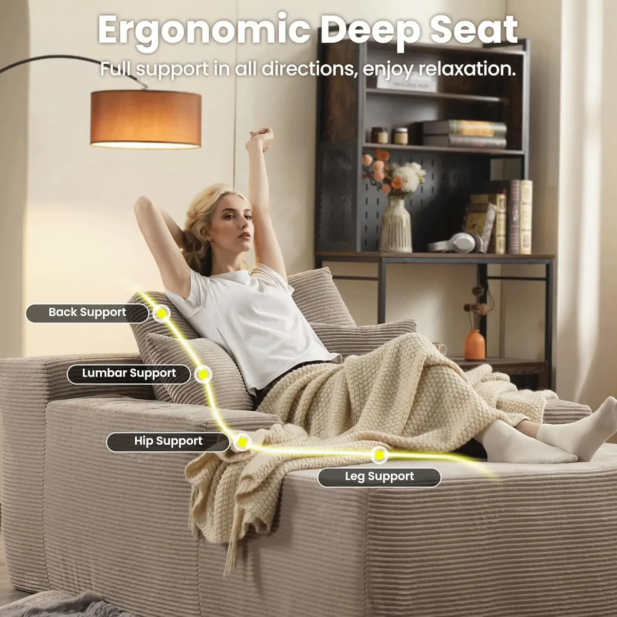 67'' Chaise Lounge Chair Indoor, Oversized Upholstered Sofa Bed, Sleeper Couch Reading Chairs Fluffy Plush Corduroy Cloud Sofas