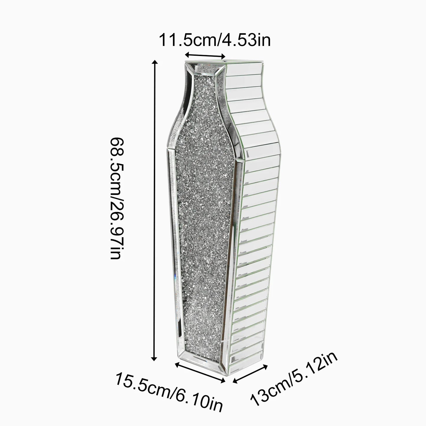 Tall Flower Vase Crushed Diamond Mirrored Floor Home Deco Vase