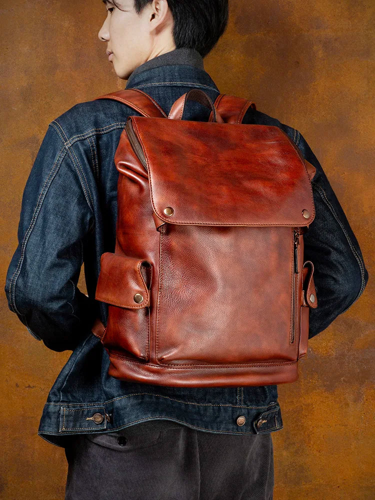 Newsbirds men's leather backpack retro luxury fashion style bagpack travel bag backpack school bag for man leather daypack men