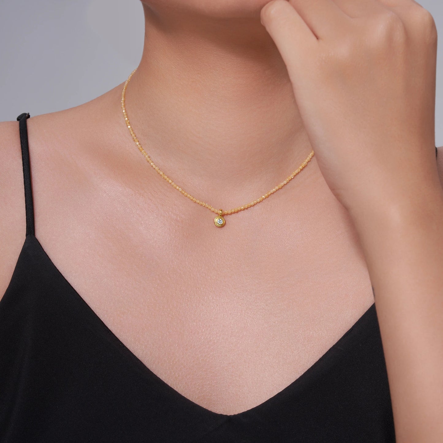 JIUZUAN Moissanite Pendant Necklace S925 Silver Plated 18K Gold Yellow Beaded Chain Polished for Wedding Daily Wear Necklace