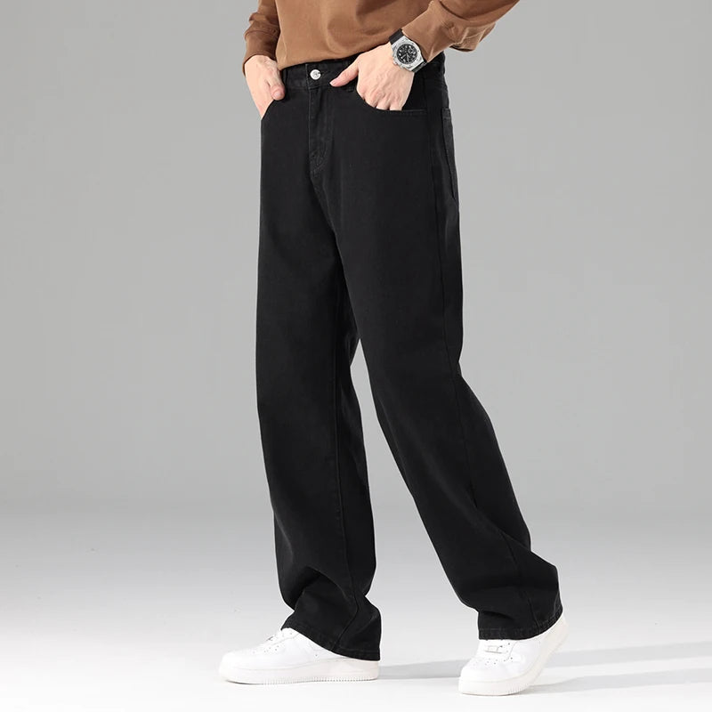 New Autumn Jeans Men Black Casual Baggy Trousers Classic Straight Comfortable Wide Denim Trousers Male Brand Clothing