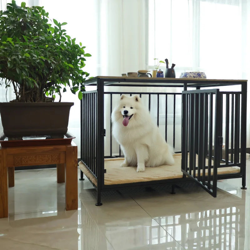 Tc-Gm05 Indoor Pet House for Home Use, Dog Cage, Cat Nest, Large and Medium-Sized Dog Enclosure, Cat Nest, Cat Cage Villa, Steel and Wood Structure, Space-Saving, Breathable, North American Style, Co-Living for Humans and Pet