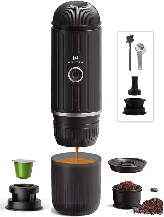 Portable Espresso Coffee Maker Electric Expresso Maker Self Heating Battery Powered, 19 Bar Pressure, Coffee Machine with Ground