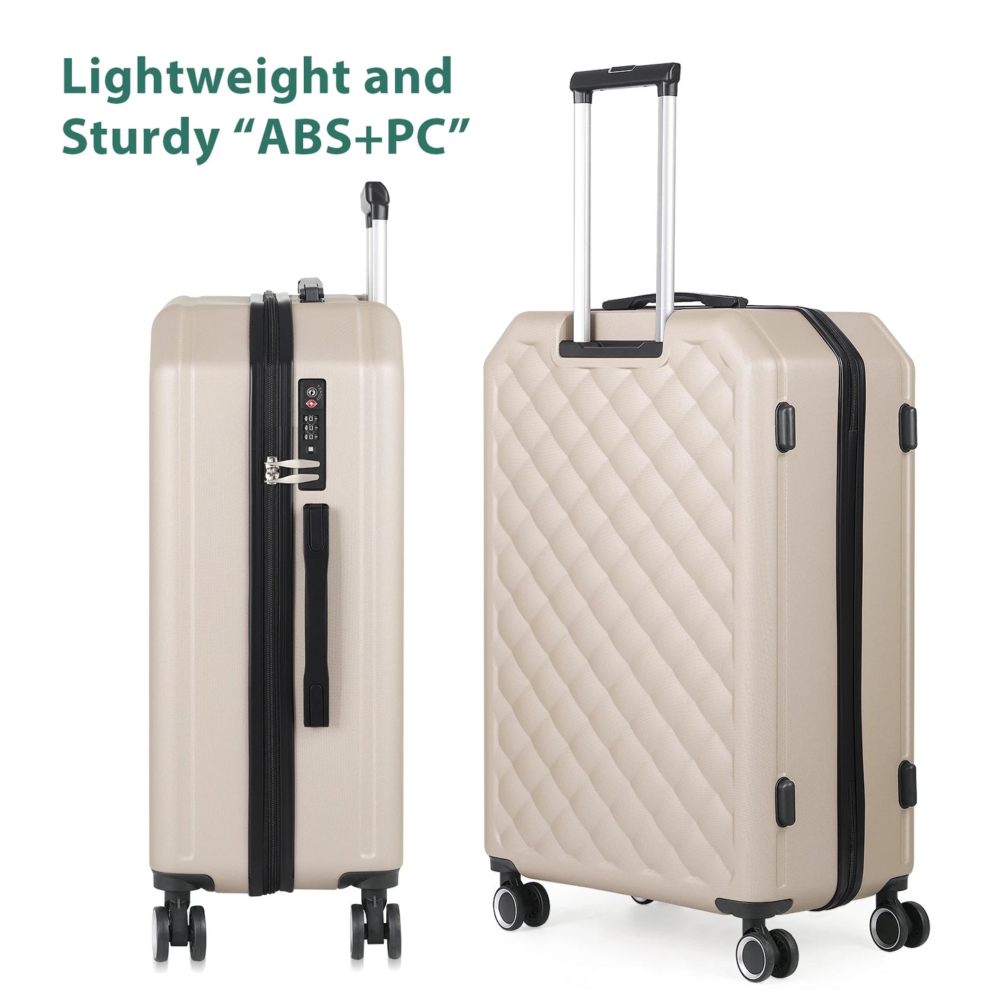 ABS 20/24/28in Suitcases Set - Beige/Black/Blue Lightweight Luggage w/Reinforced Shell & 360° Wheels, Durable Trolley Case