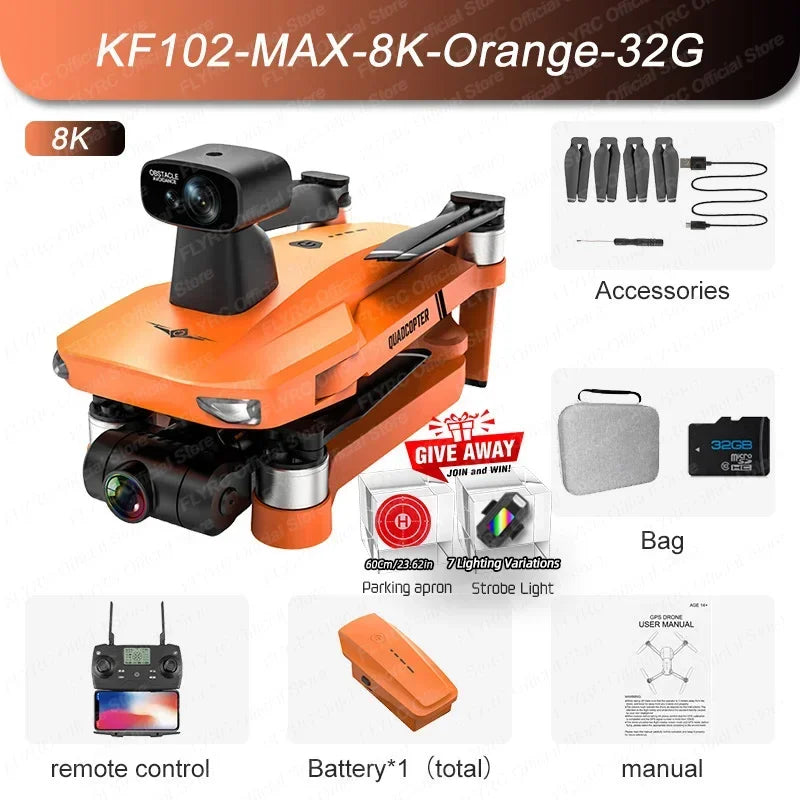 KF102 GPS Drone 4k Profesional 8K HD Camera 2-Axis Gimbal Anti-Shake Aerial Photography Brushless Foldable Quadcopter 1.2km