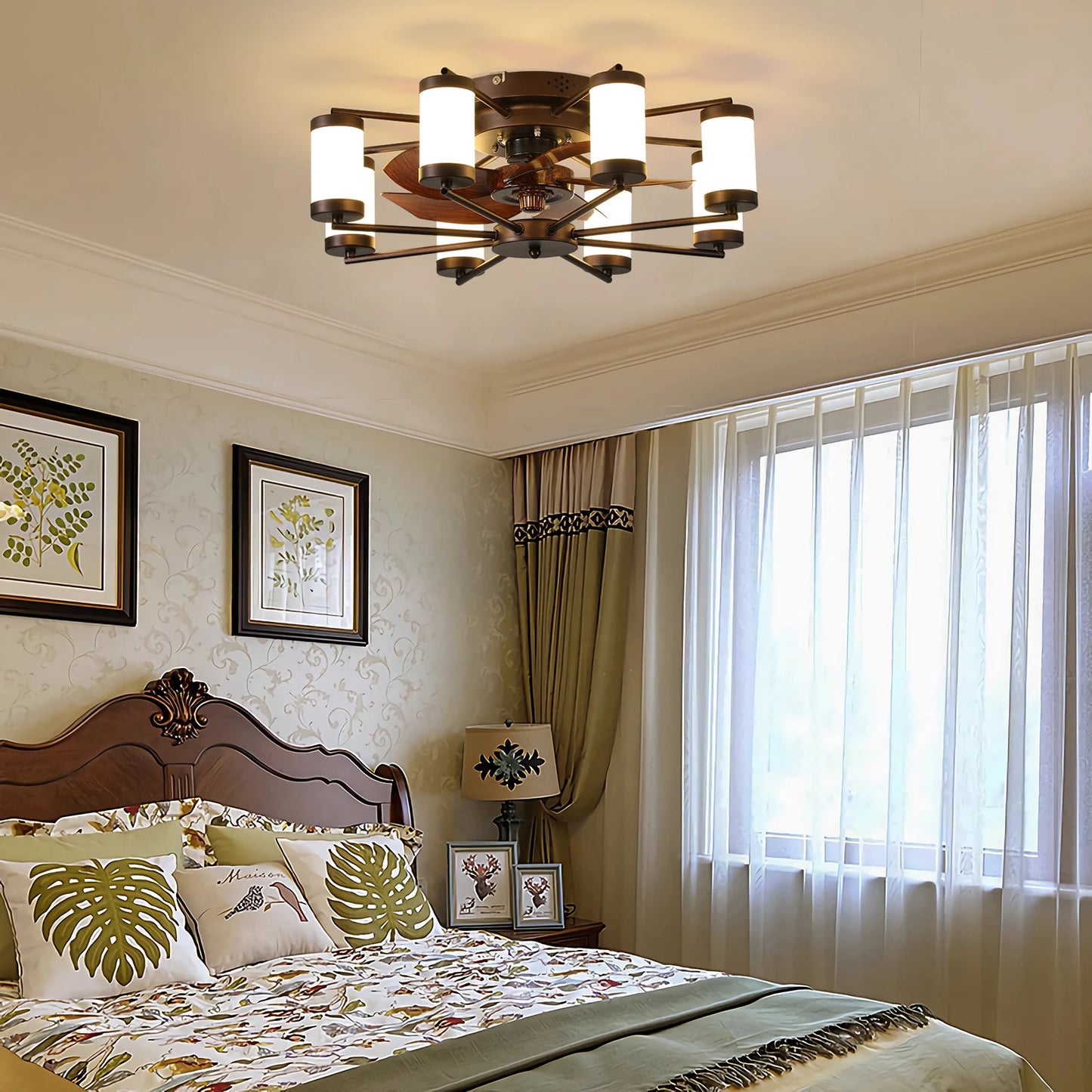Modern Ceiling Fan with LED Light – 5-Blade Fan and Cylindrical Light Fixtures for Bedroom, Living Room, and Home Décor
