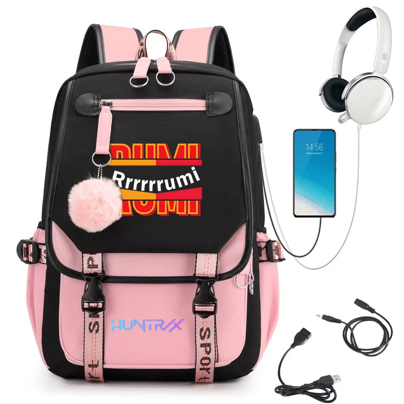 KPop Demon Hunters Anime Student Backpack Usb Travel Rucksack Large Back Pack Mochilas Mujer School Bags for Boys Girls Teenager