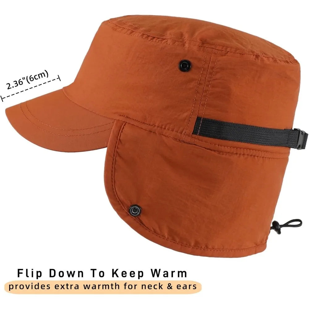 Men's Winter Hat with Visor Warm Earflaps Hat Fully Lined Faux Fur Baseball Cap Trapper Hunting Hats