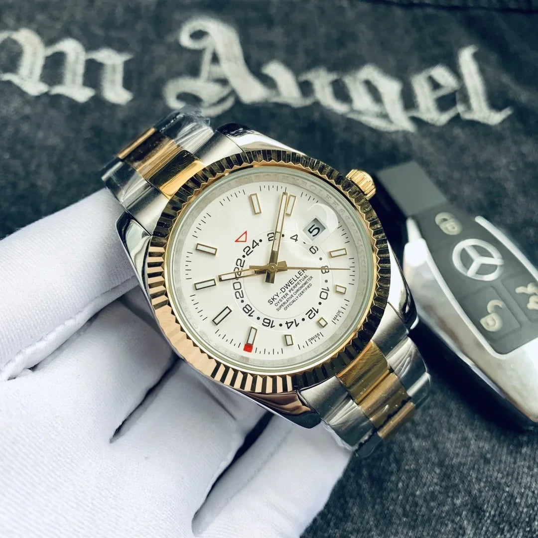 Automatic Men Watch Mechanical Self Wind Stainless Steel Strap Rose Gold Silver Blue Date Luxury Sky 40mm