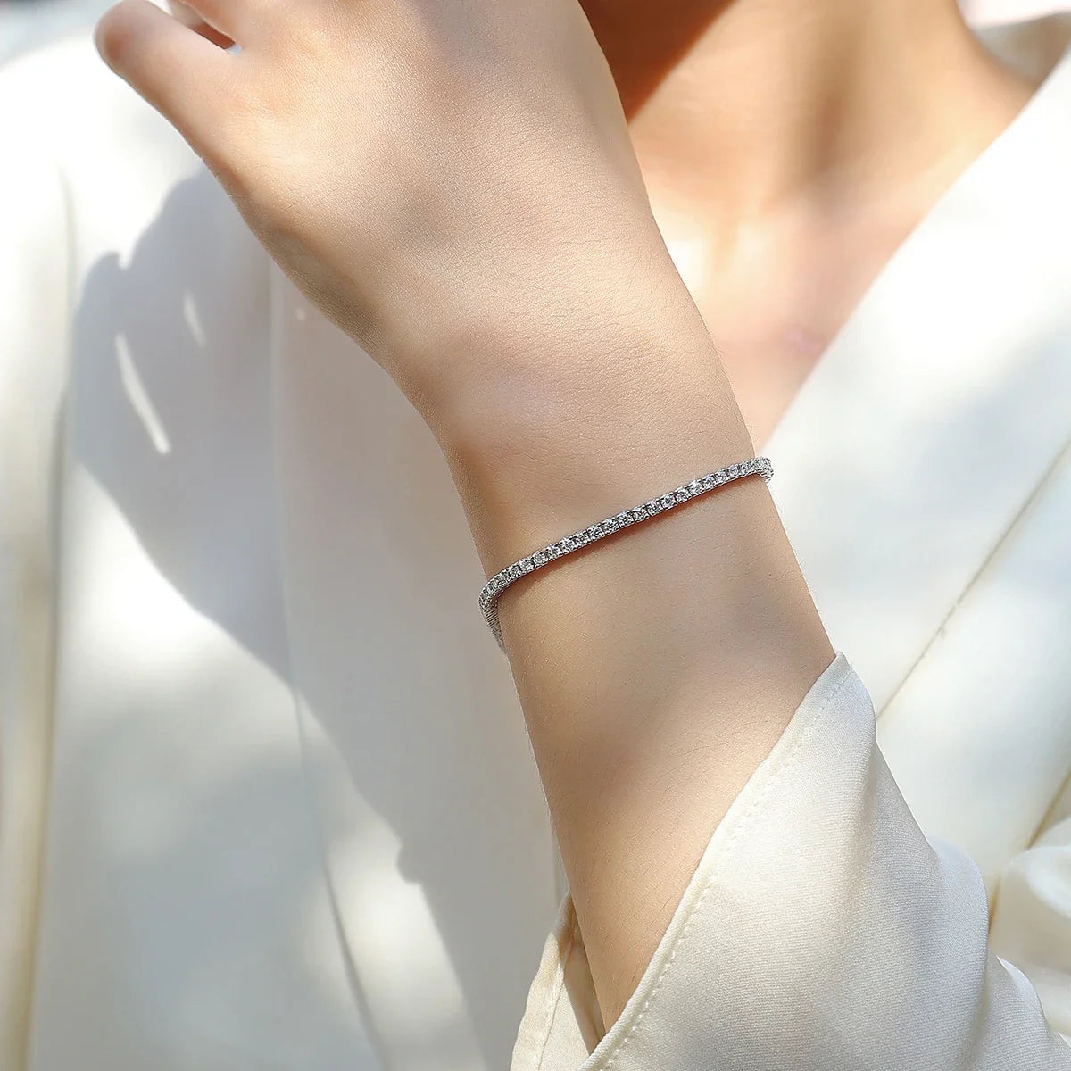 JIUZUAN Moissanite Tennis Bracelet 925 Sterling Silver 18K Gold Plated, Size Optional, Gift for Women, Comes with GRA Certificat