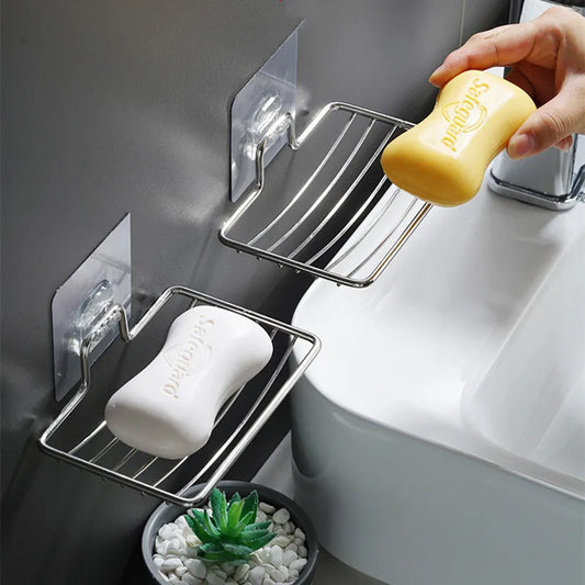 4/1pc Stainless Steel Soap Rack Punch-free Nail-free Bathroom Single Layer Drain Wall Hanging Sucker Soap Box Light Luxury Shelf