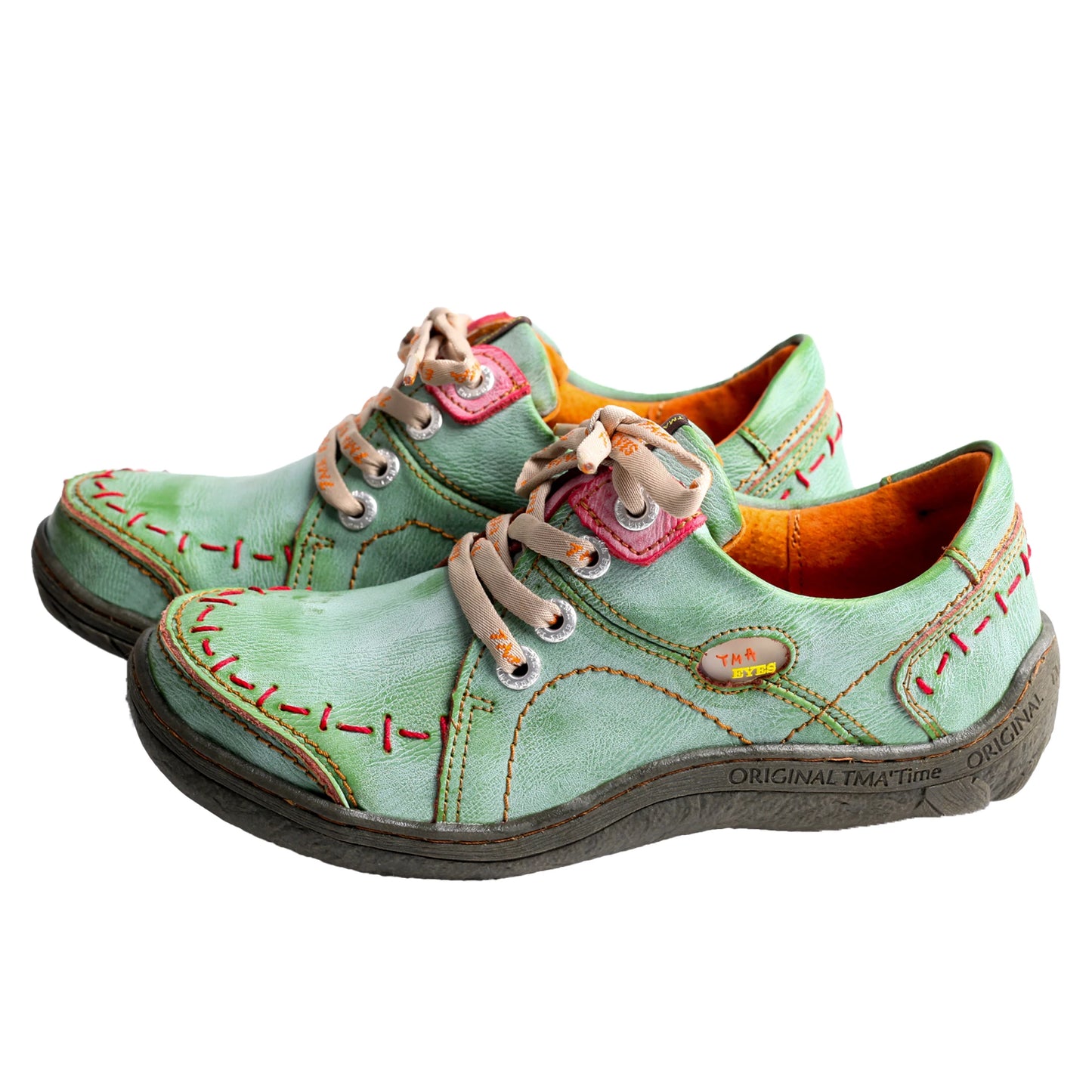TMA EYES Women's Hand-Stitched Leather Sneakers Lightweight Flat Design Shoes For Women For Autumn Seasons
