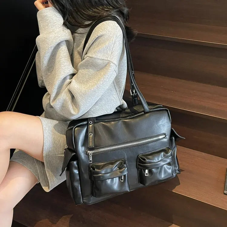 Women'S Bag Fashion Bowling Bag Red Shoulder Bag Vintage Motorcycle Bags For Ladies