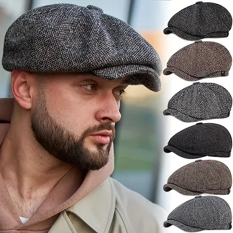 Hat Men Beret Cabbie Driving Hunting Caps Vintage Tweed Blinders Berets Flat Peaked Cap Street Hats for Men Women