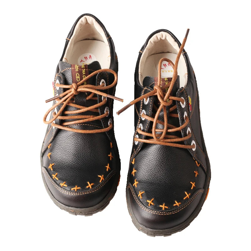 TMA EYES Spring and Summer New Minimalist Top Layer Cowhide Soft Flat Shoes For Women