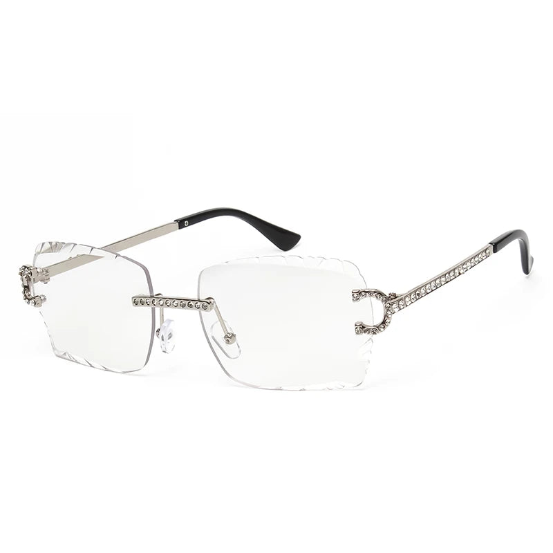 Fashion Rimless Square Sunglasses Vintage Diamond Brand Design Cut Lens Sun Glasses Men Women Metal Frame Luxury UV400 Eyewear