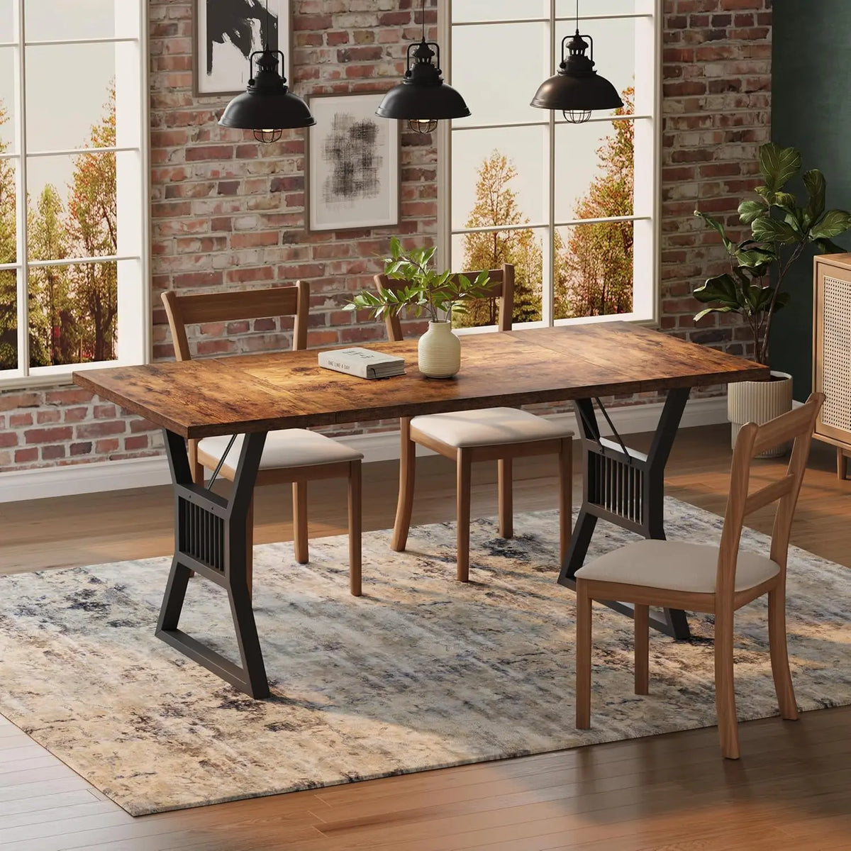 70.8 Inch Large Dining Table for 6-8, Industrial Wooden Kitchen Table with Sturdy Metal Legs, Rectangular Long Dinner Table