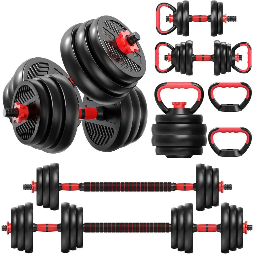 All-in-One 90 Pound Adjustable Weight Set for Home Gym: Dumbbell, Barbell, Kettlebell, and Push-Up Bar in One