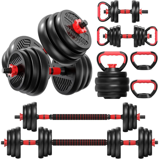 All-in-One 90 Pound Adjustable Weight Set for Home Gym: Dumbbell, Barbell, Kettlebell, and Push-Up Bar in One
