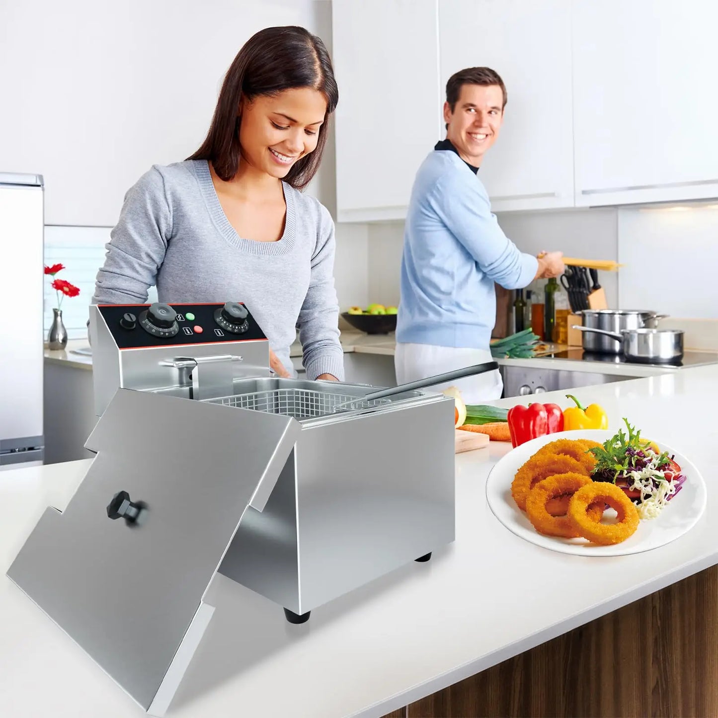 6L / 8L Commercial Deep Fryer，Stainless Steel Countertop Electric Deep Fryer with Basket, Easy to Clean