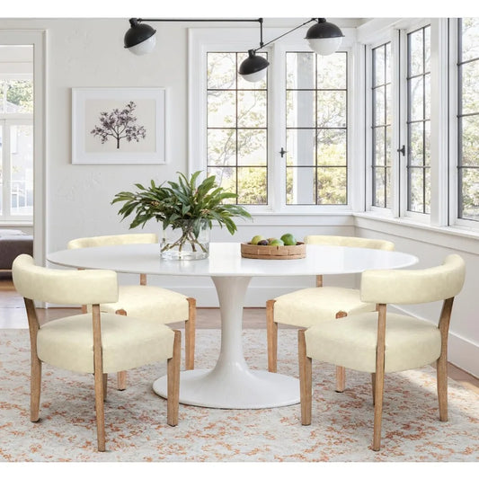 Wooden Dining Chairs Set of2 Upholstered Kitchen&Dining Room Linen Fabric Chairs Mid Century Modern Dining Woven Chairs Low Back