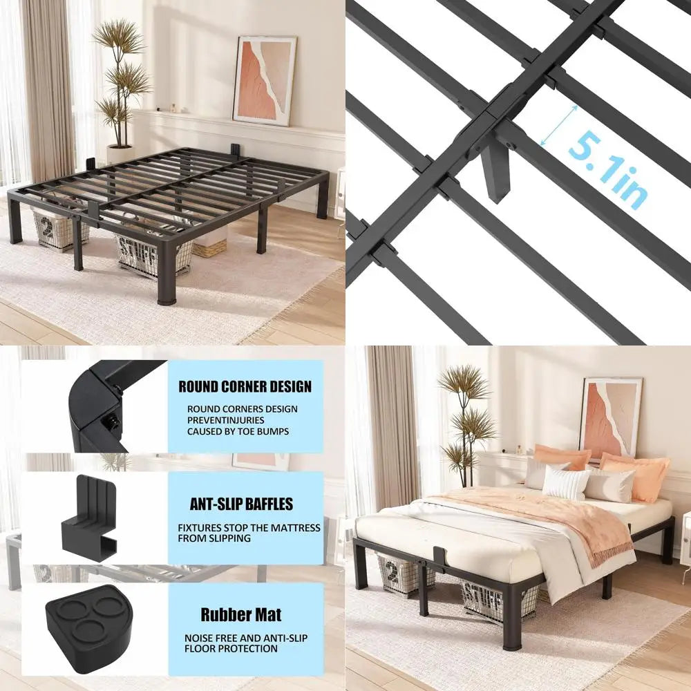 14 Heavy Duty Metal Platform Bed Frame - Full Size, Round Corner Legs, 3500 lbs Capacity, No Box Spring Needed