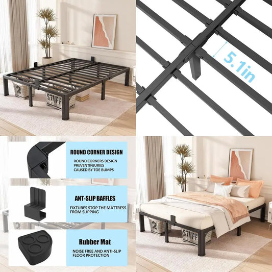 14 Heavy Duty Metal Platform Bed Frame - Full Size, Round Corner Legs, 3500 lbs Capacity, No Box Spring Needed