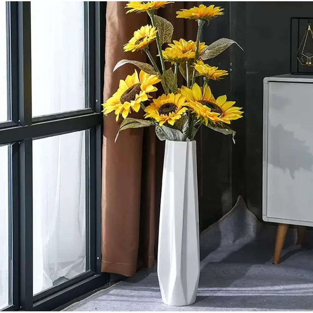 Large White Ceramic Floor Vase - 24 Tall Modern Decorative Vase for Living Room, Home, Office, Bedroom - Flower Vase Accent Piec