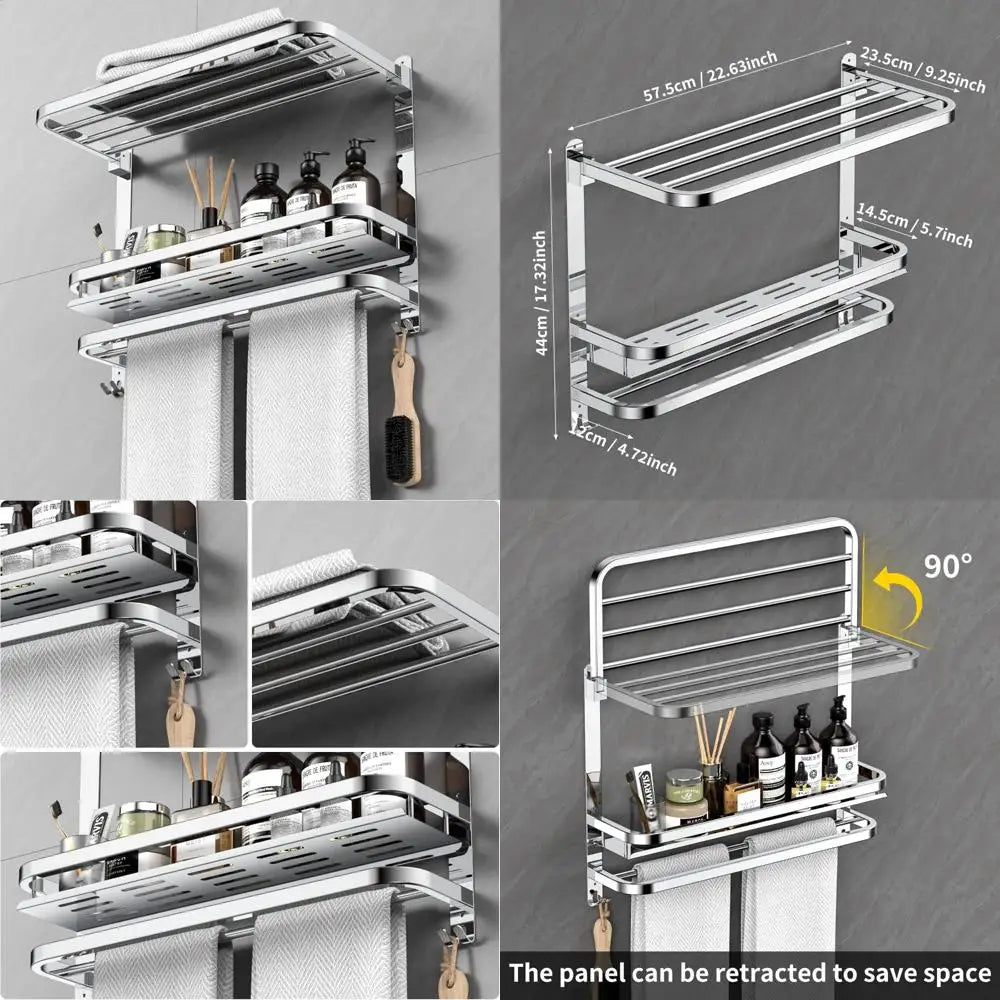 Collapsible Wall Mount 22.8 Inch Stainless Steel Towel Rack for Bathroom and Lavatory, No Drill Required Towel Hanger Bar