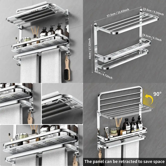 Collapsible Wall Mount 22.8 Inch Stainless Steel Towel Rack for Bathroom and Lavatory, No Drill Required Towel Hanger Bar
